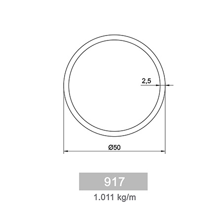1.011 kg/m R 40 Round Railing Profile
