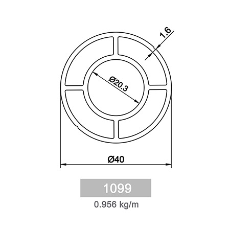 0.956 kg/m R 40 Round Railing Profile