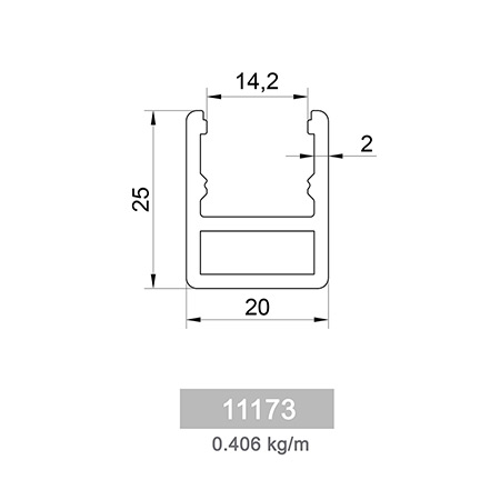0.406 kg/m GS 50 Glass Channel Railing Profile