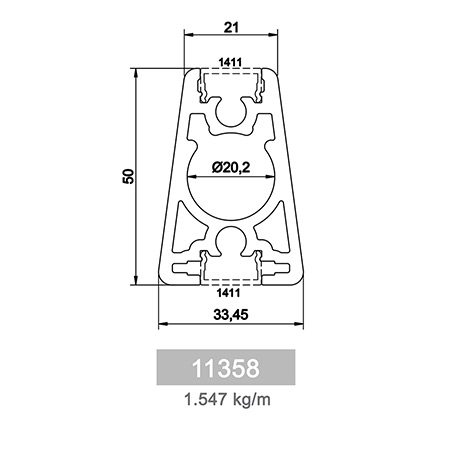 1.547 kg/m LM 55 Flat Railing Profile
