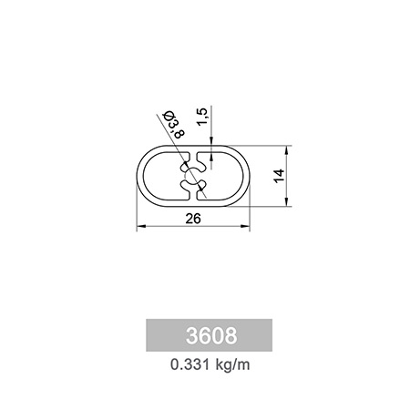 0.331 kg/mOval and Elliptic Railing Profile