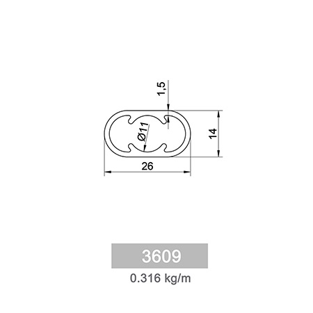 0.316 kg/mOval and Elliptic Railing Profile