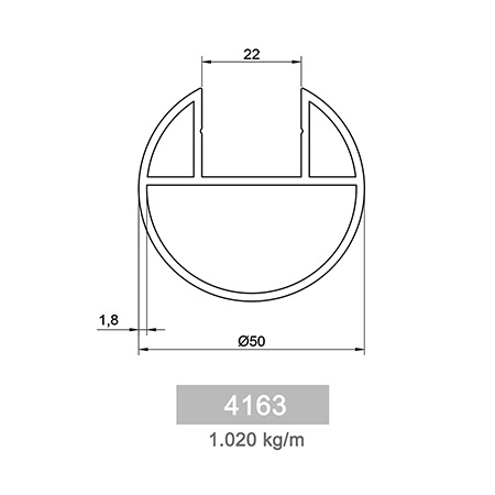 1.020 kg/mt GS 50 Glass Channel Railing Profile