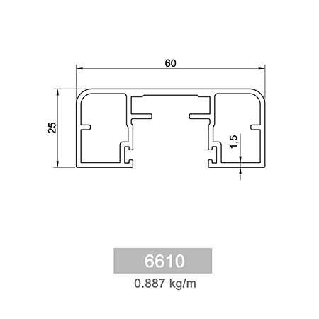 0.887 kg/mt GS 50 Glass Channel Railing Profile